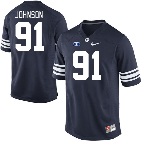 Men #91 Dallin Johnson BYU Cougars College Football Jerseys Stitched Sale-Navy